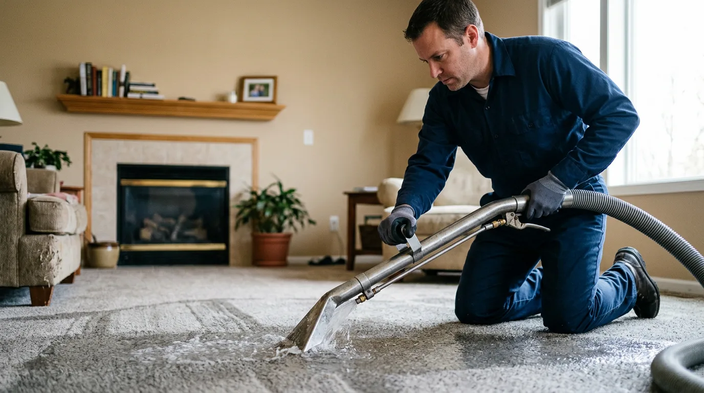 Water damage restoration technician working near Pascoag, RI